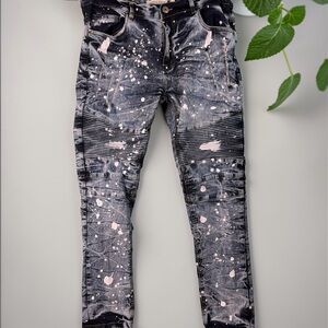 Evolution In Design Jeans Mens 38x32 Blue Stretch Paint Distressed